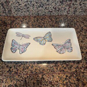 Seeds & Sunshine Serving Tray Ceramic Butterfly 13x6.5" Plater Party Gift